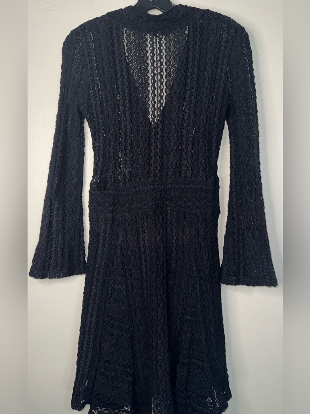 IRO Black Lace V-Neck Long Sleeve Fit-and-Flare Dress - Picture 14 of 16